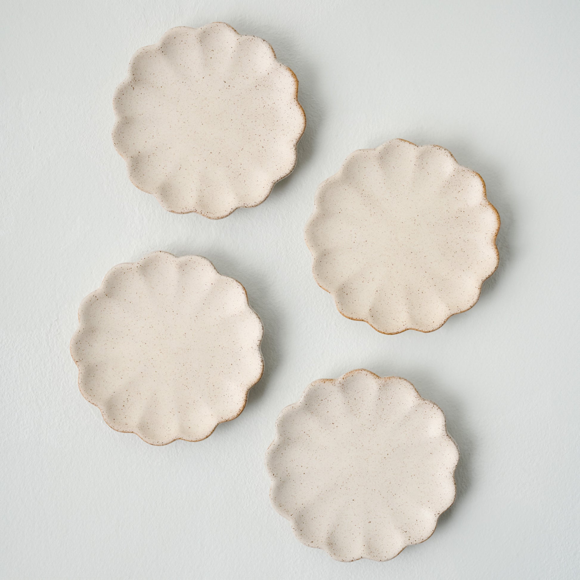 French White Scalloped Edge Stoneware Coaster Set