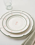 Green Luna Floral Salad Plate shown with other Luna plate