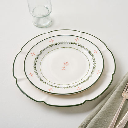 Green Luna Floral Salad Plate shown with other Luna plate