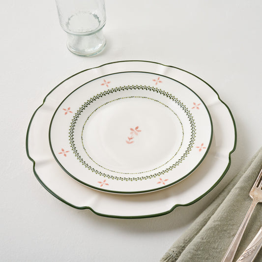 Green Luna Floral Salad Plate shown with other Luna plate