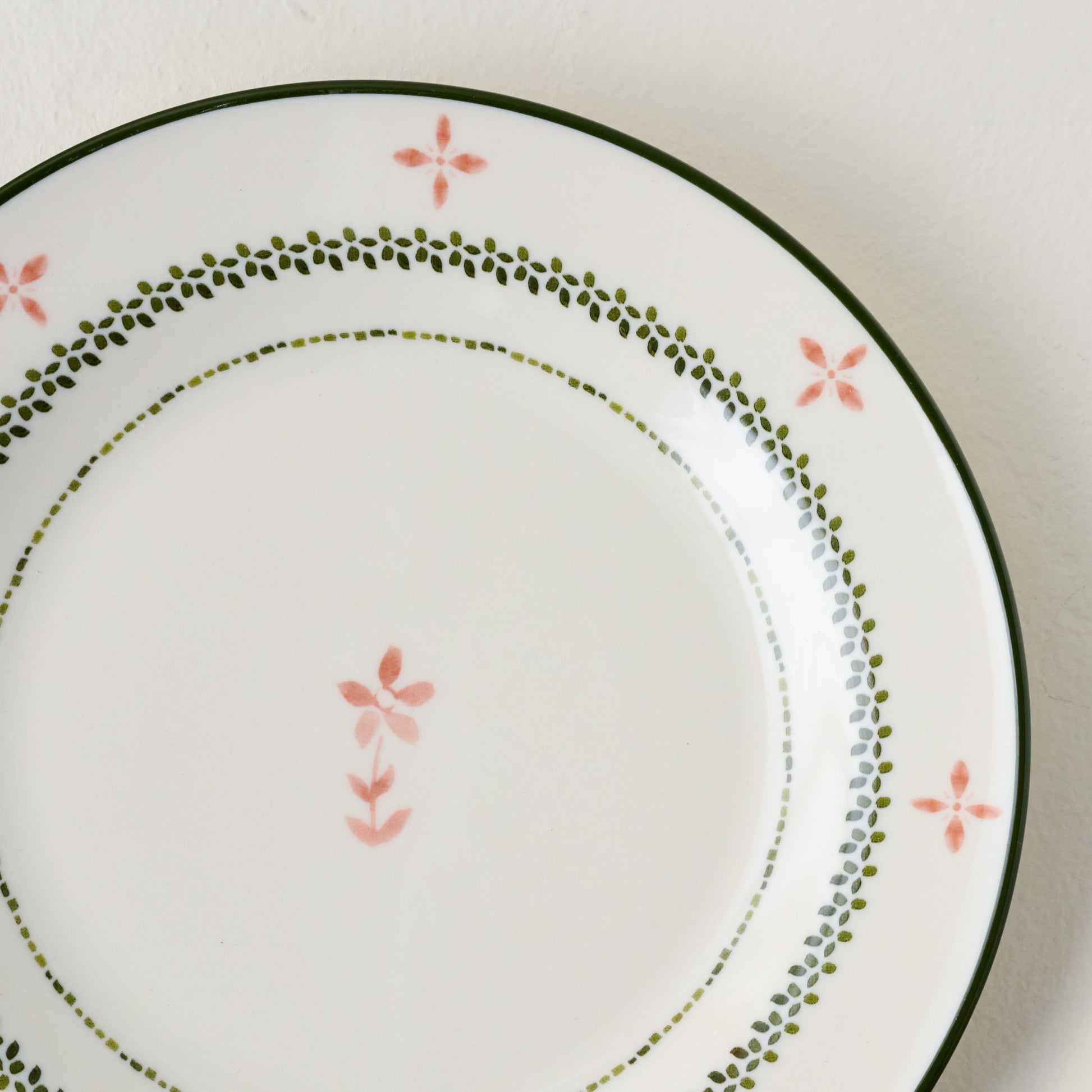 Green Luna Floral Salad Plate up close