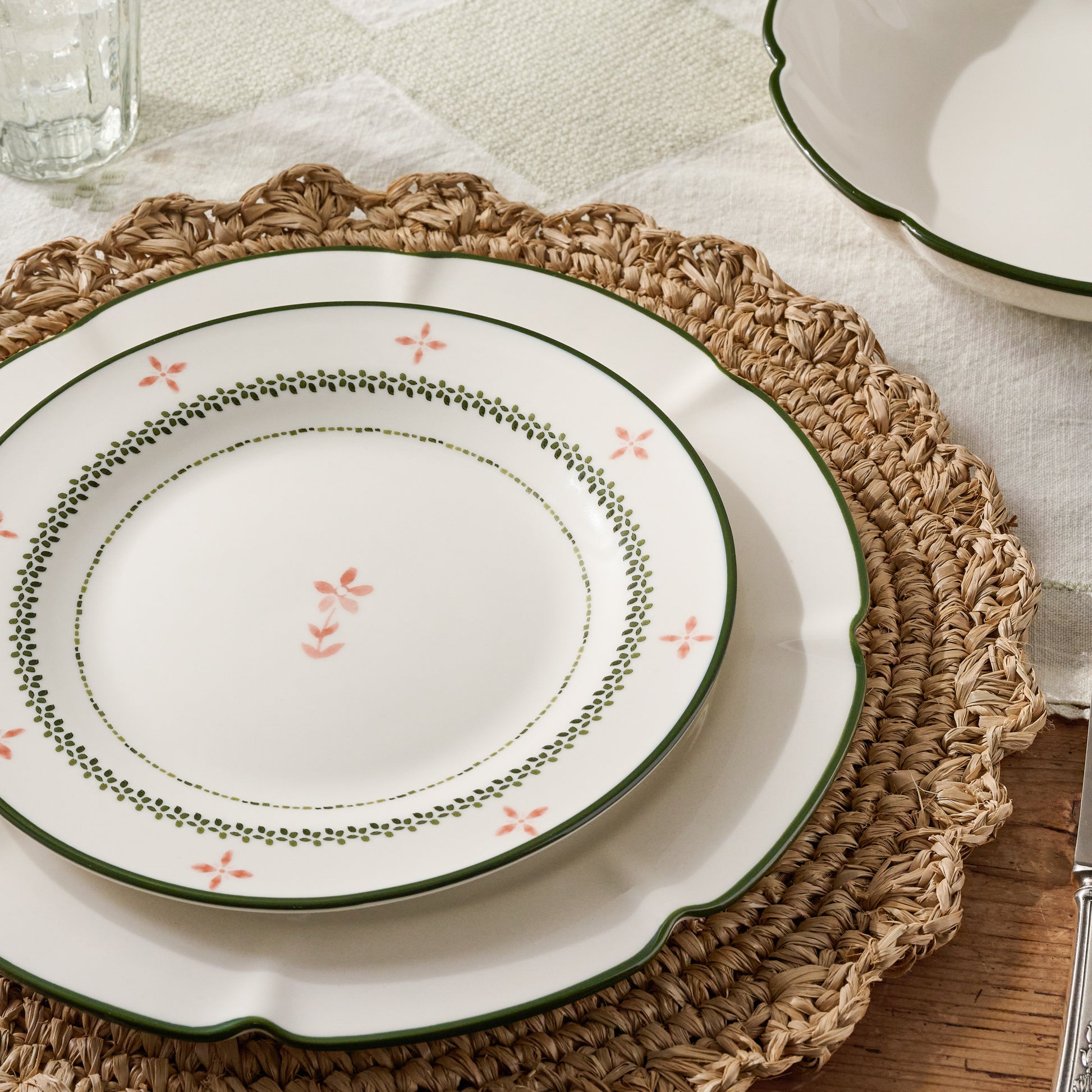 Green Luna Floral Salad Plate on a table