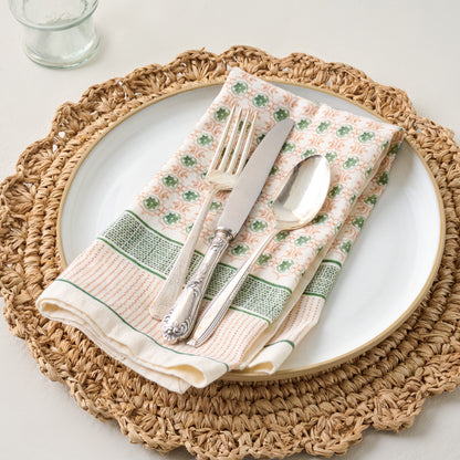 Green Luna Floral Printed Napkin Set of Four shown with place setting