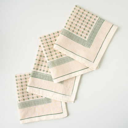 Green Luna Floral Printed Napkin Set of Four