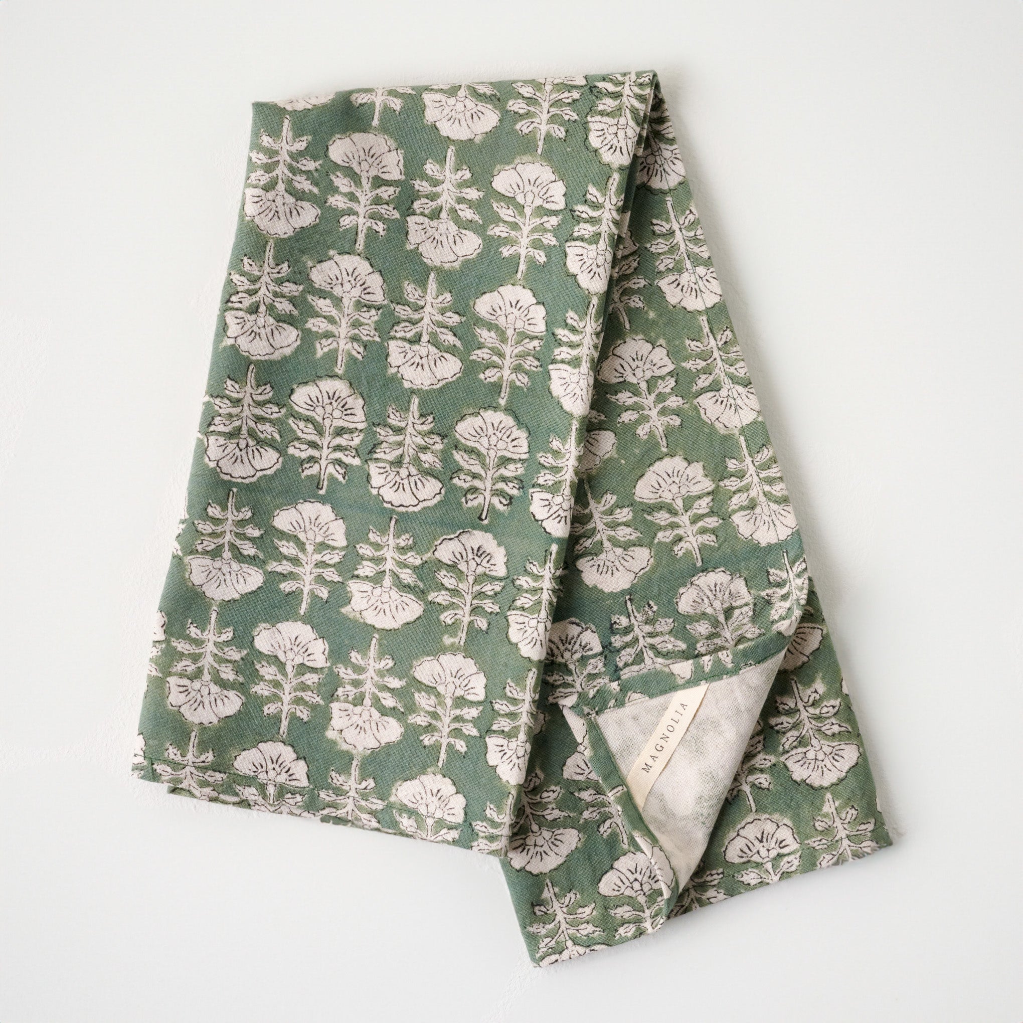 Flora Dusty Green Printed Tea Towel