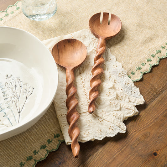 Wood Swirl Salad Set of 2 shown on tabletop
