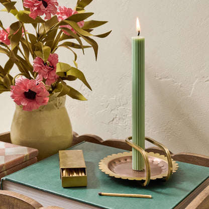 Hammered Copper and Brass Candle Holder shown styled