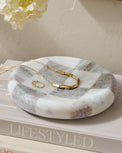 Everett Checkered Marble Trinket Tray shown with jewelry
