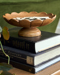 Decorative Antiqued Wood Footed Bowl shown styled