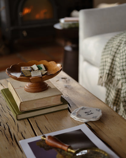 Decorative Antiqued Wood Footed Bowl