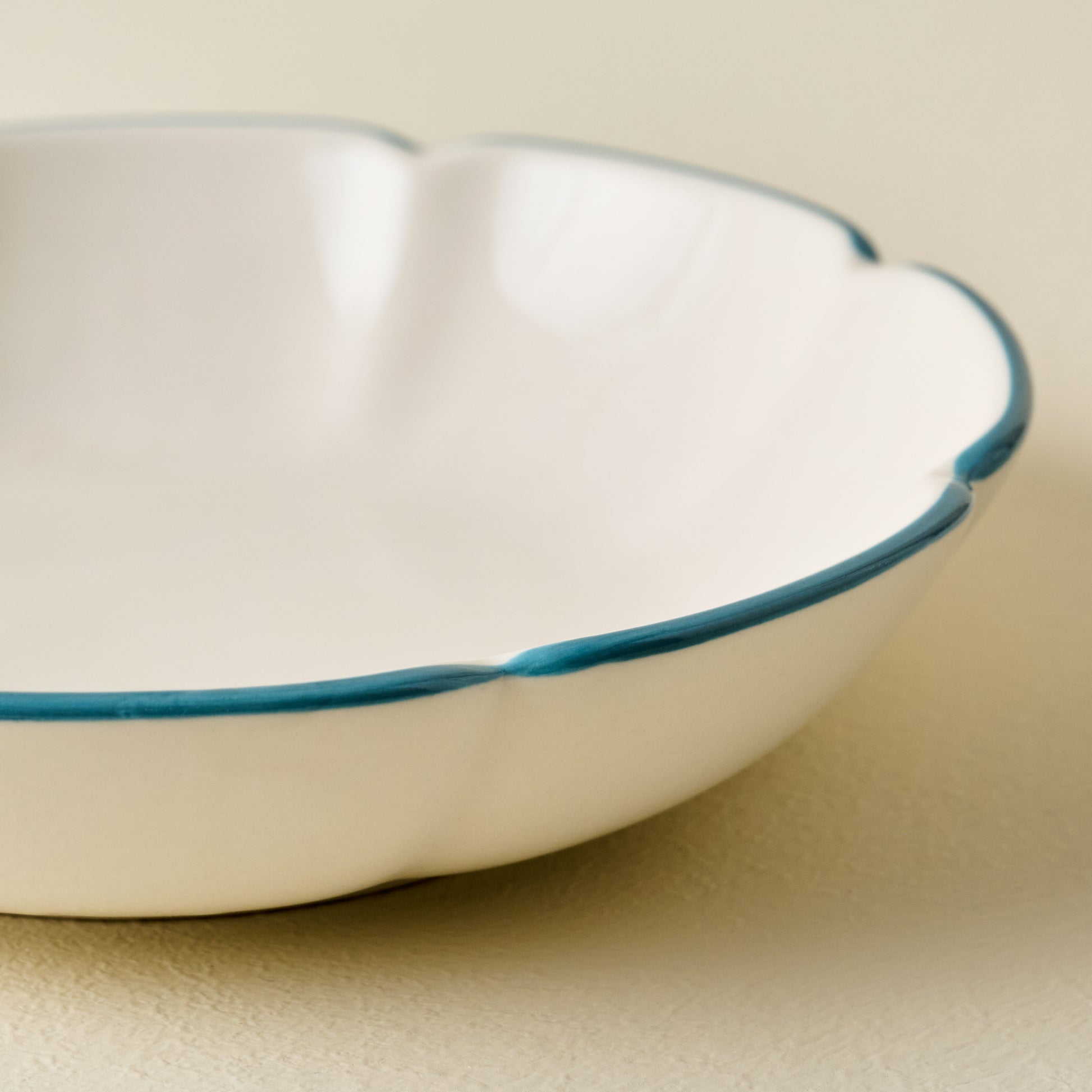 Dusty Blue Luna Pasta Bowl rim up close