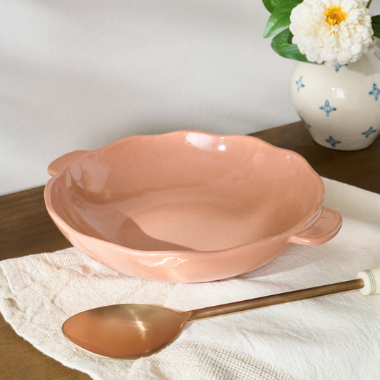 Elleanor Scalloped Baking Dish shown with serving spoon