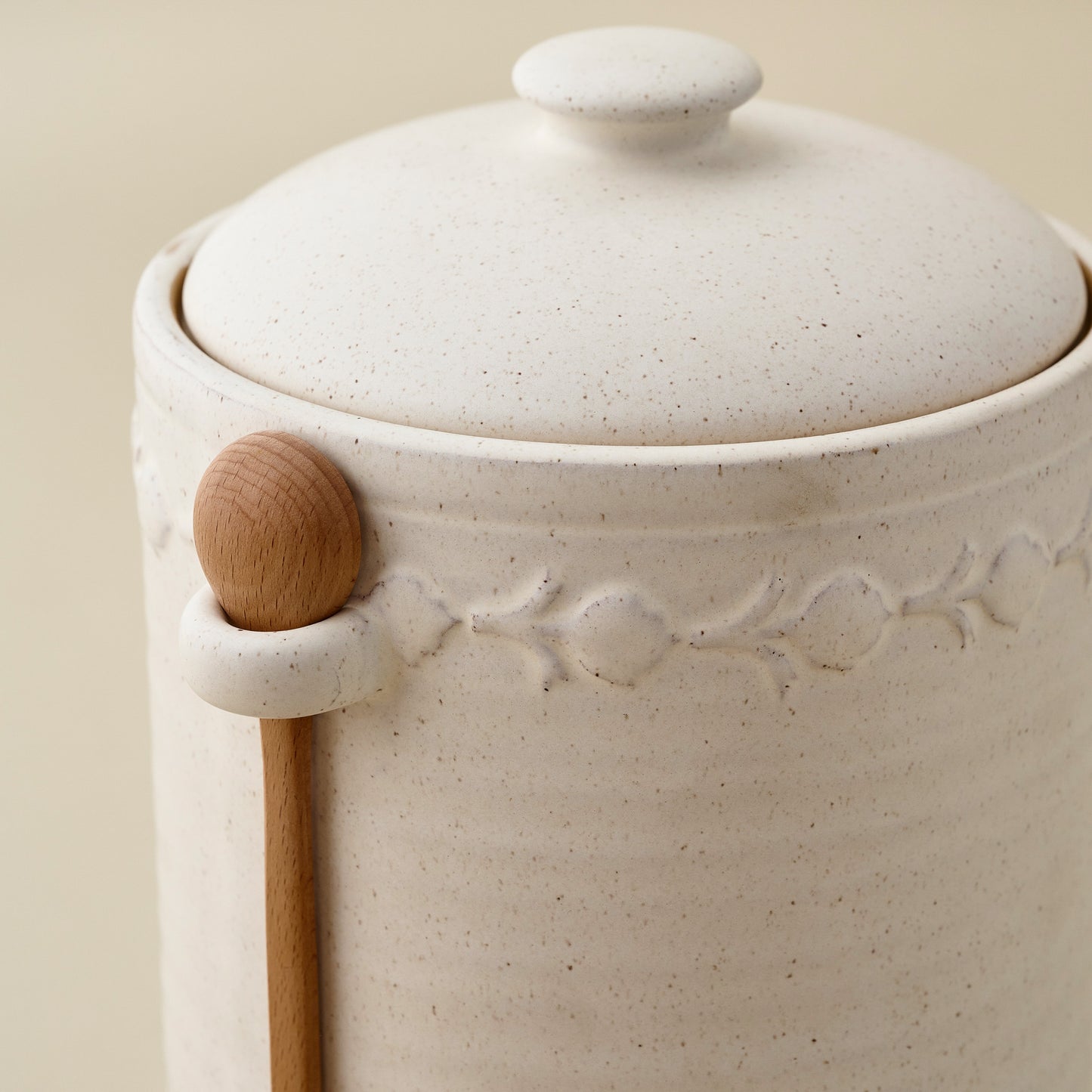 Emilie French White Canister + Scoop up close