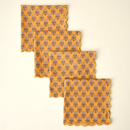 Maize Scallop Edge Block Print Napkin Set