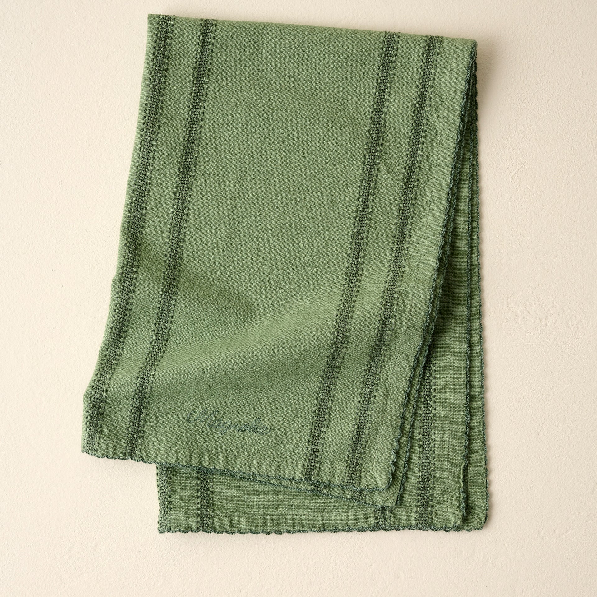 Magnolia Antique Green Striped Tea Towel