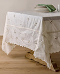 Antique White Eyelet Tablecloth shown on table
