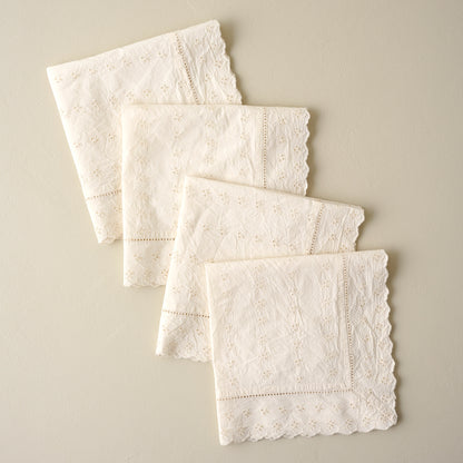 Antique White Eyelet Napkin Set of Four