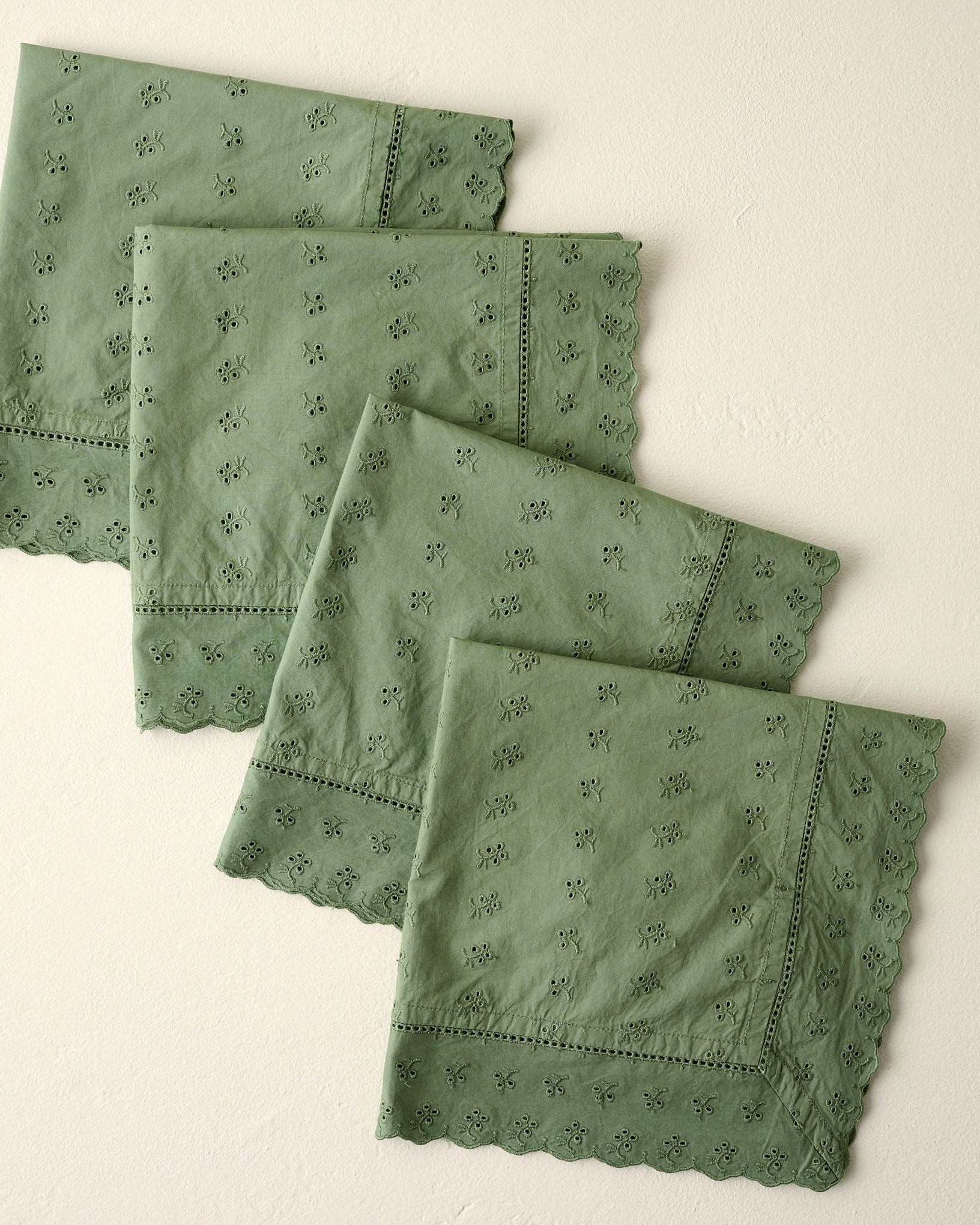 Olive Green Eyelet Napkin Set of Four