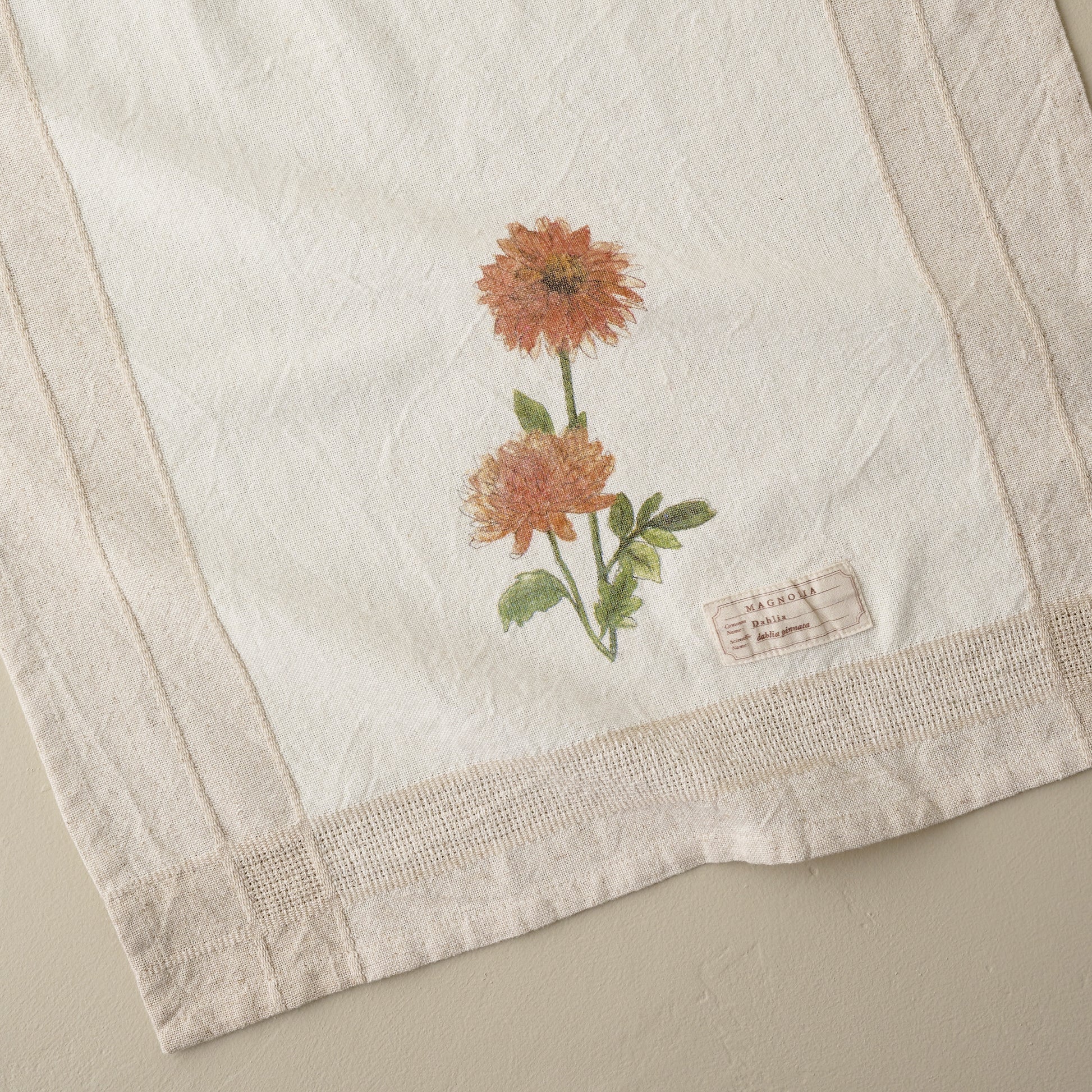 Magnolia Dahlia Garden Tea Towel up close