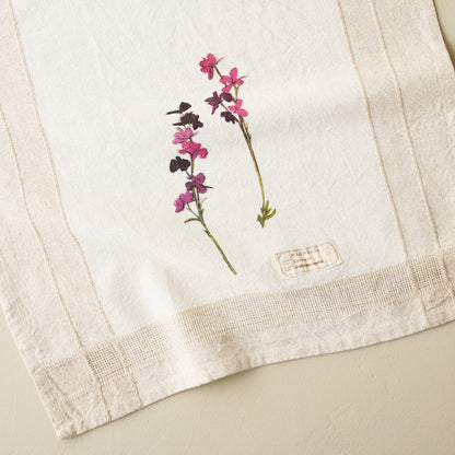 Magnolia Larkspur Garden Tea Towel up close