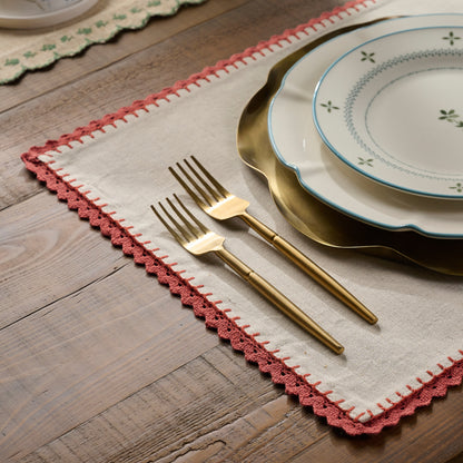 Apricot Crochet Edge Placemat Set of Four shown on table