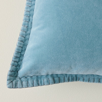 Townes Smoke Blue Velvet Pillow corner up close