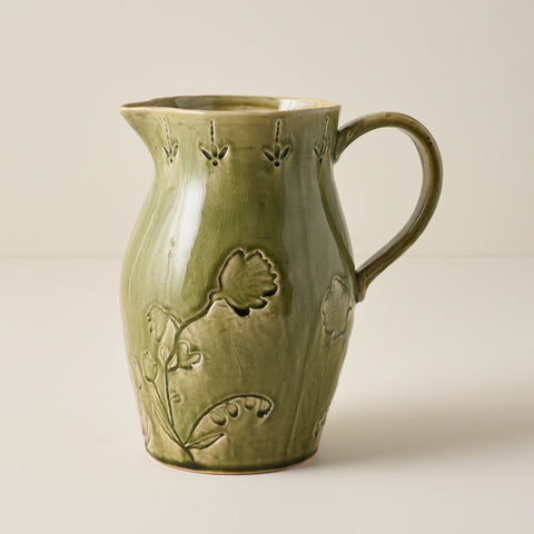 Floral Glazed Ceramic Pitcher Vase