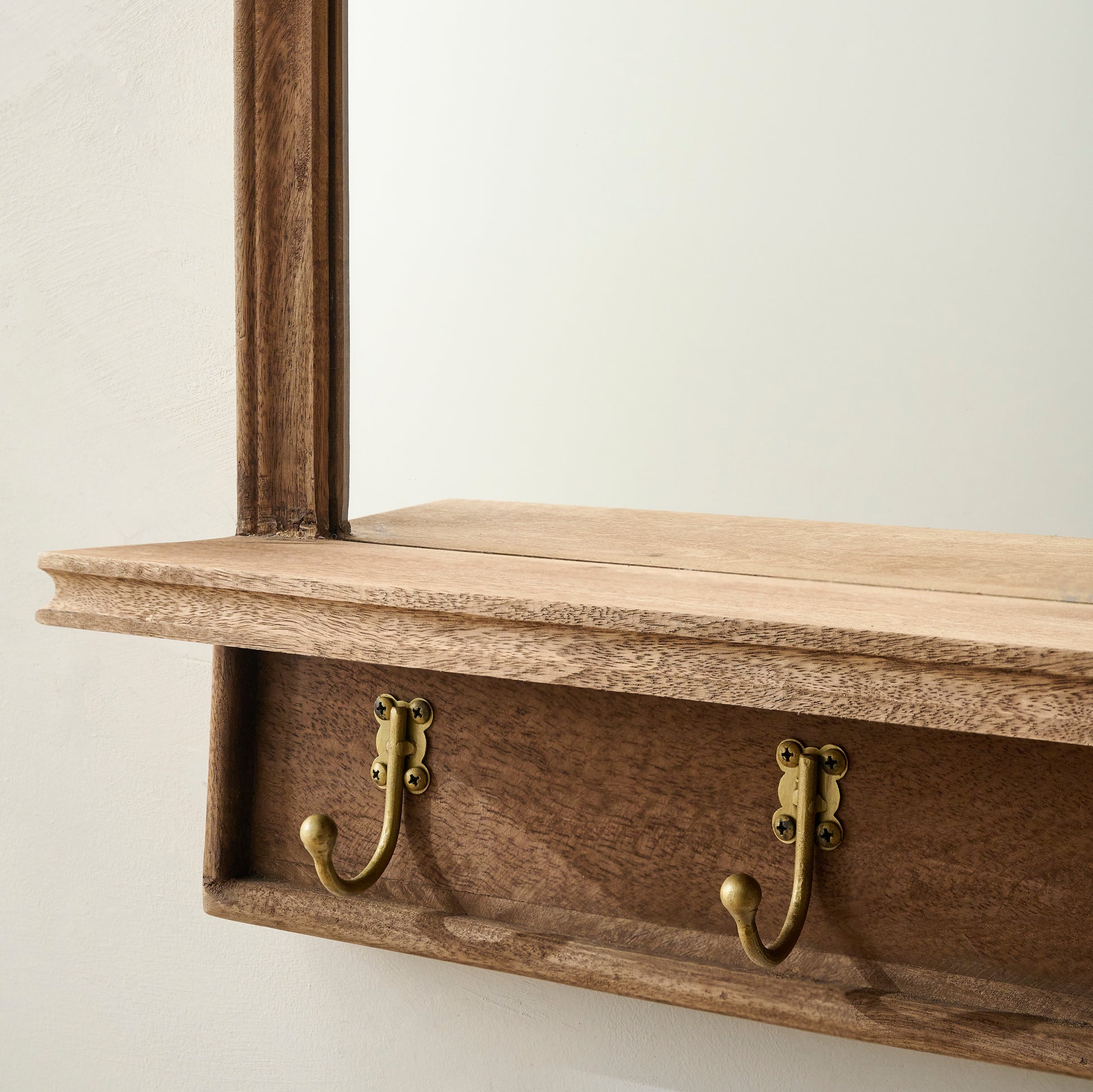 Brooks Mirror with Hooks and Shelf up close