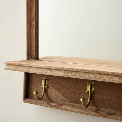 Brooks Mirror with Hooks and Shelf up close