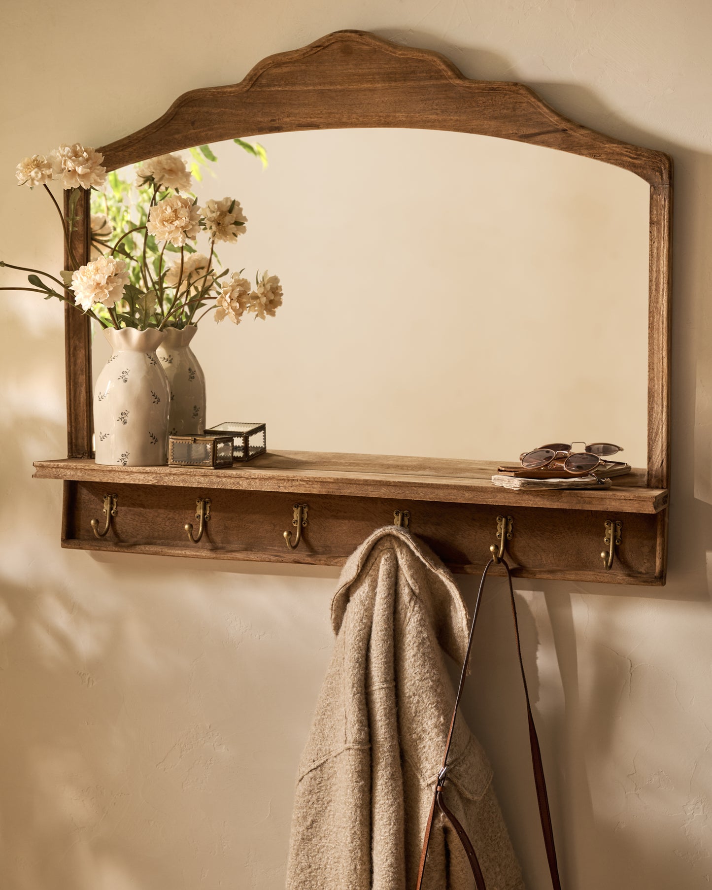 Oversized James Mirror with Hooks and Shelf