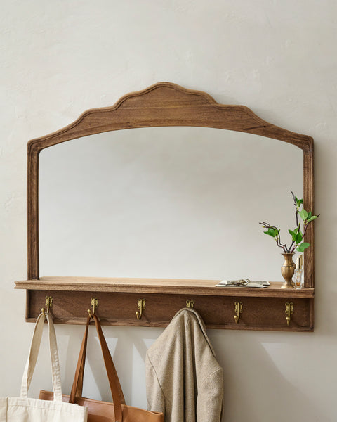 Oversized James Mirror with Hooks and Shelf