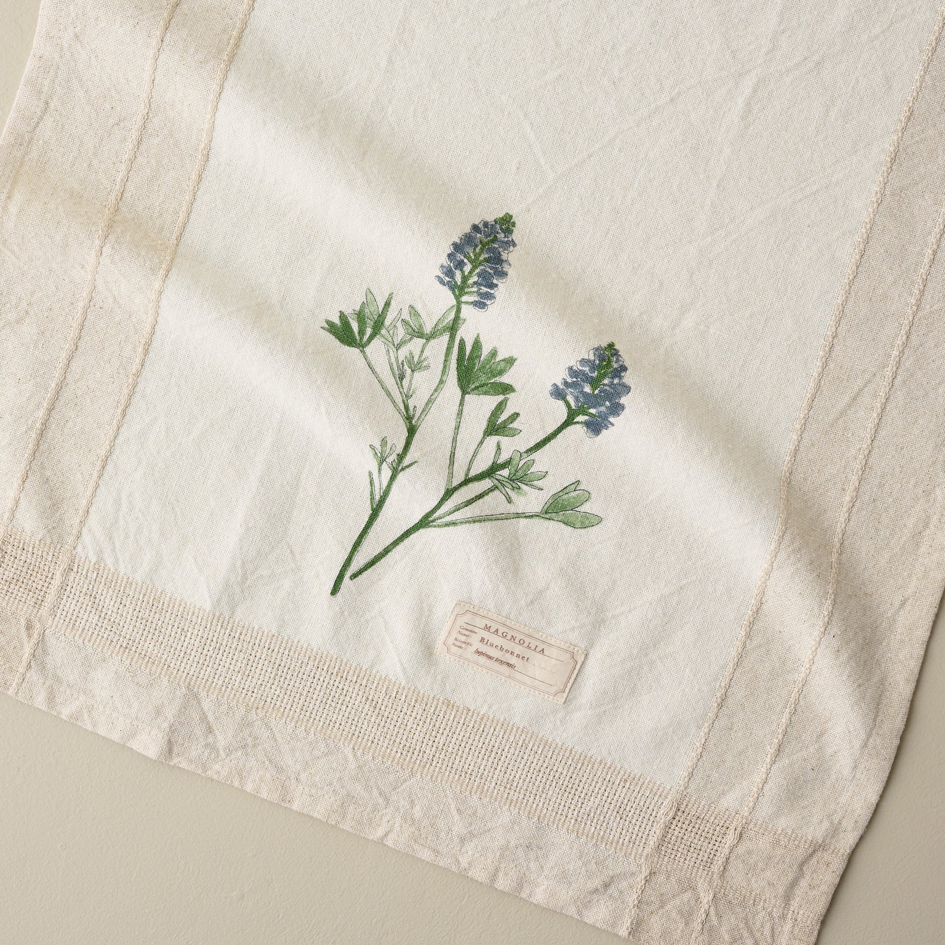 Magnolia Bluebonnet Garden Tea Towel up close