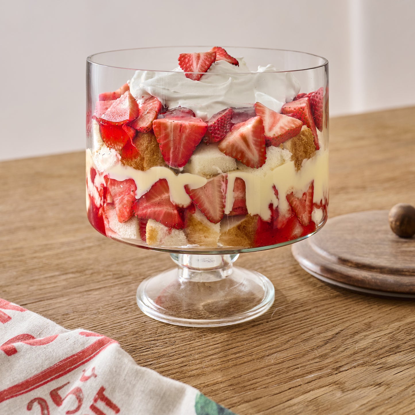 Wood + Glass Trifle Dish shown with dessert