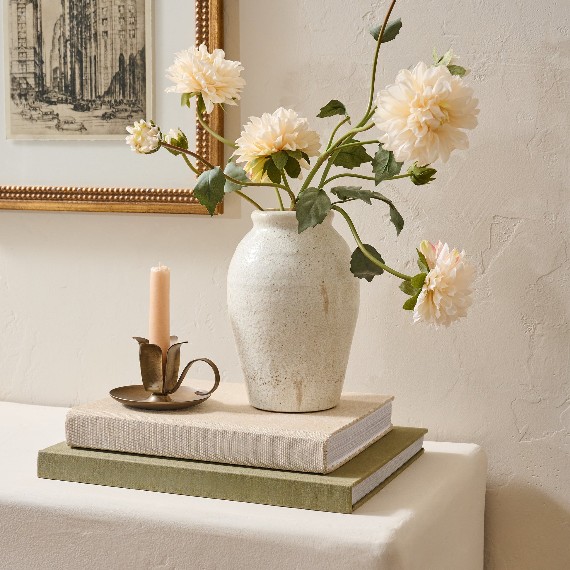 Forged Tulip Chamberstick shown with decor