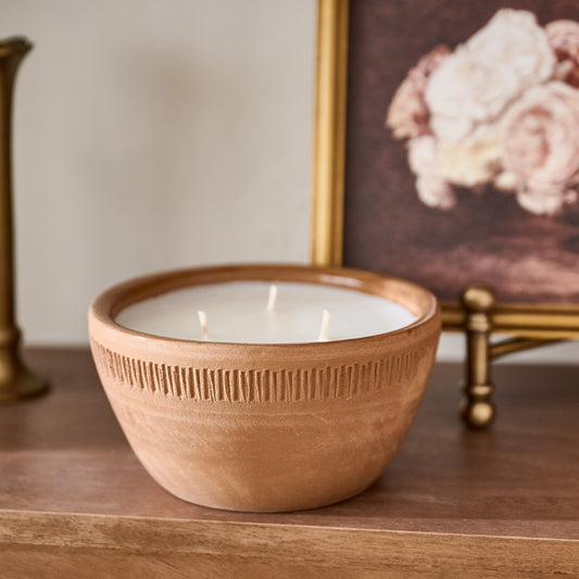 Magnolia Greenhouse Rustic Bowl Candle shown on table