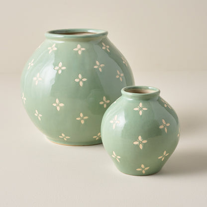 Green and White Luna Bud Vase shown with Green and White Luna Vase