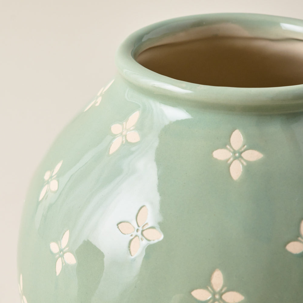 Green and White Luna Bud Vase up close