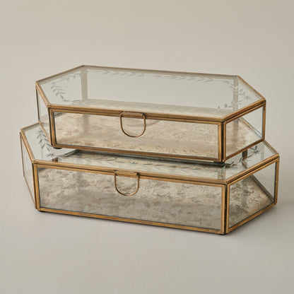 Delores Etched Glass Boxes shown stacked