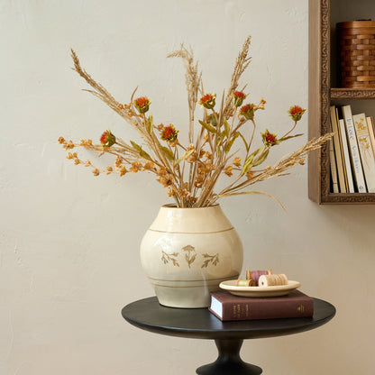 Autumnal Mixed Floral Bouquet in Copper shown in vase styled on table