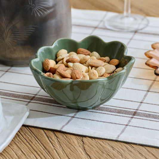 Forest Green Scalloped Mini Bowl shown with nuts