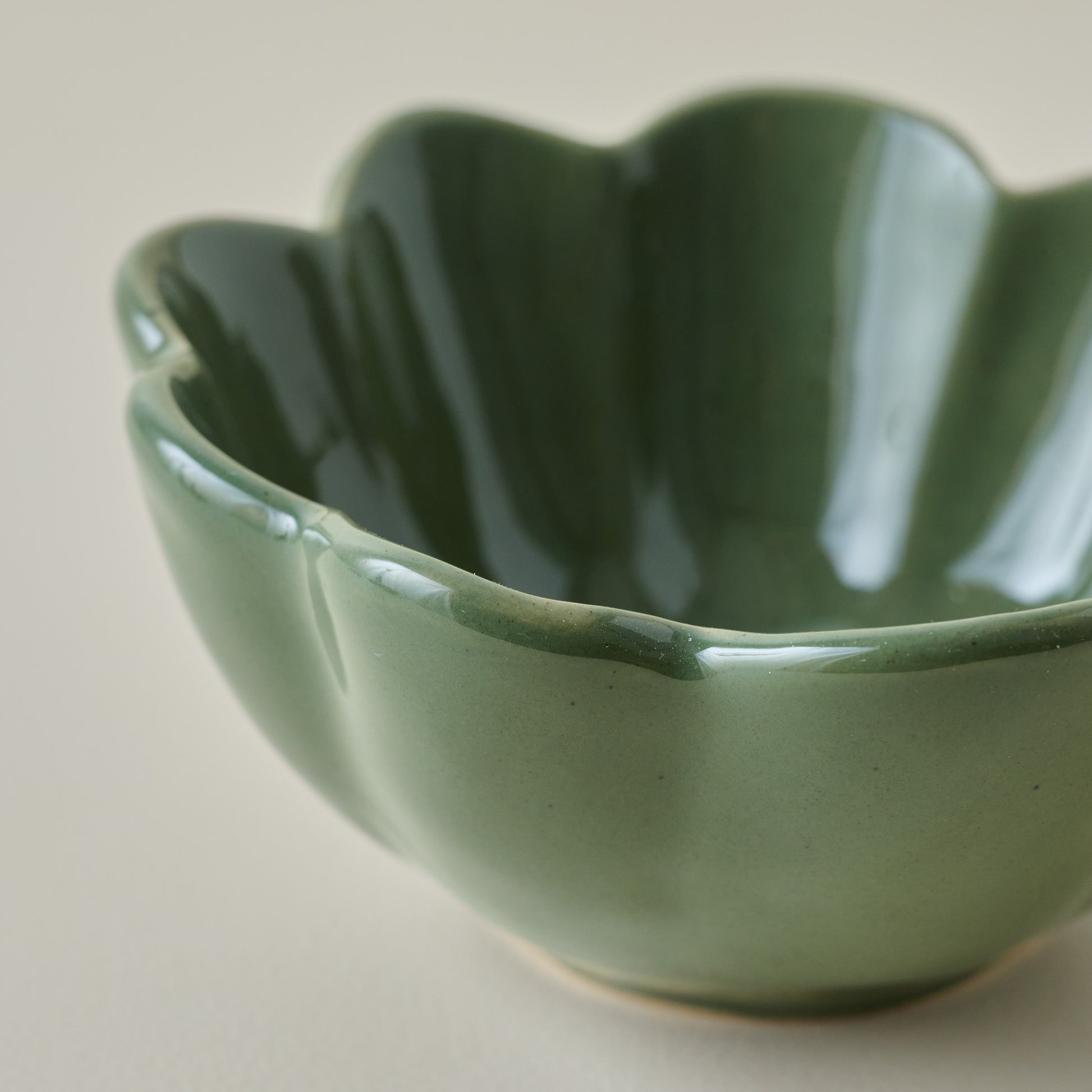 Forest Green Scalloped Mini Bowl up close