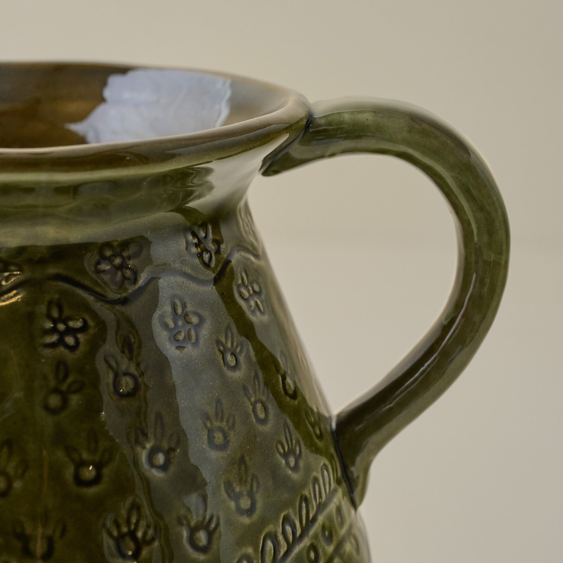 Beatrice Carved Floral Pitcher up close