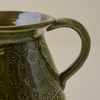 Beatrice Carved Floral Pitcher up close