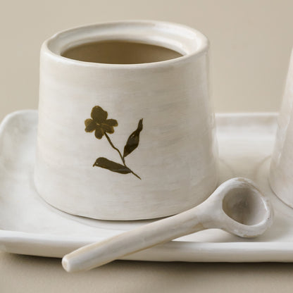 Eliana Floral Ceramic Salt + Pepper Set up close