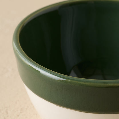 The Cottage Collection Green Rim Cereal Bowl rim up close