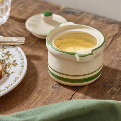 Forest Green Stripe Butter Dish shown with butter