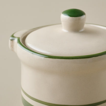 Forest Green Stripe Butter Dish up close
