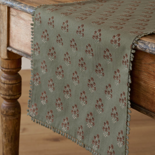 Magnolia Olive Green Block Printed Table Runner