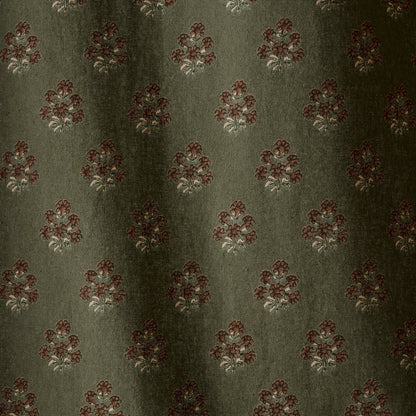 Magnolia Olive Green Block Printed Shower Curtain pattern up close