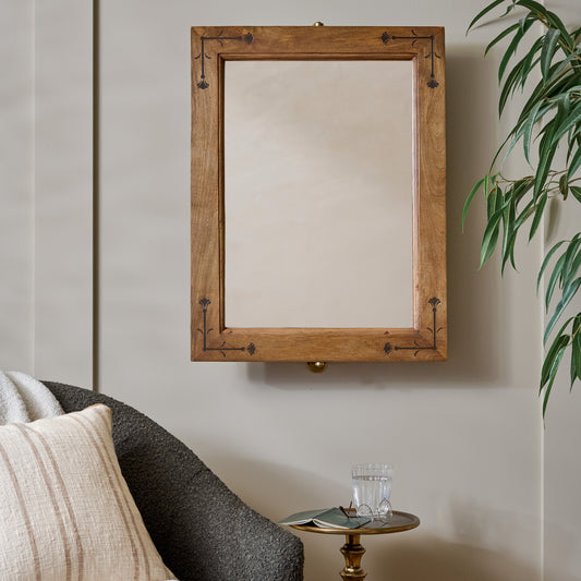 Penelope Wood and Brass Swivel Mirror shown on wall in room